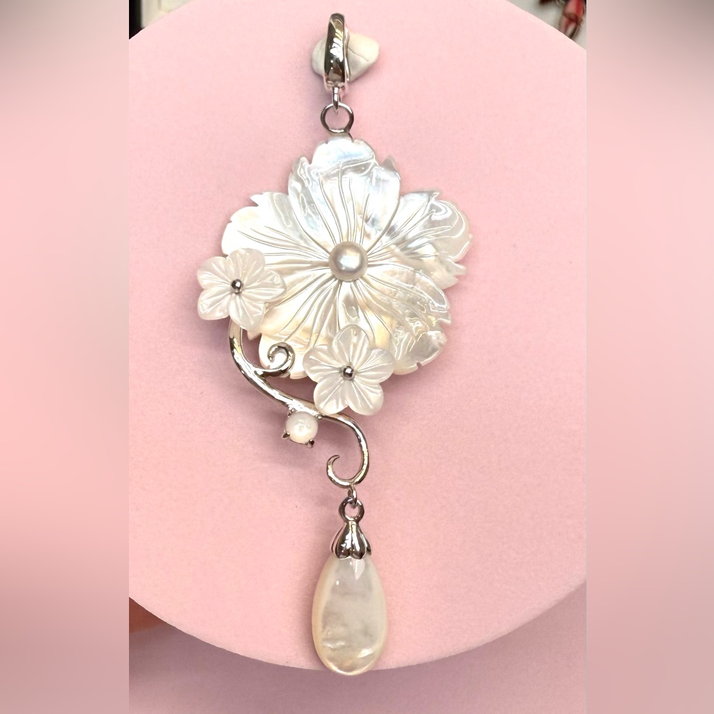 Nmp14 Brightwhite Motherofpearl Flower  Pearl EnhancerDetachable Pendant S925